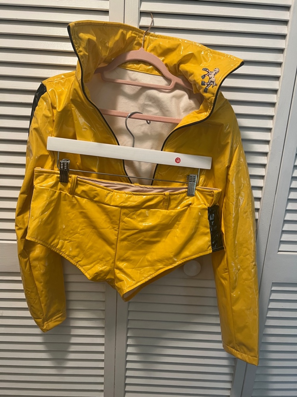 #1701** Mini Sexy Kill Bill Yellow Vinyl Cropped Jacket & High-Waist Shorts Set